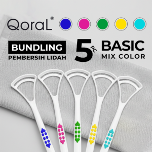 5 pc QoraL BASIC pembersih lidah tipe keras + lebar (MIX color)